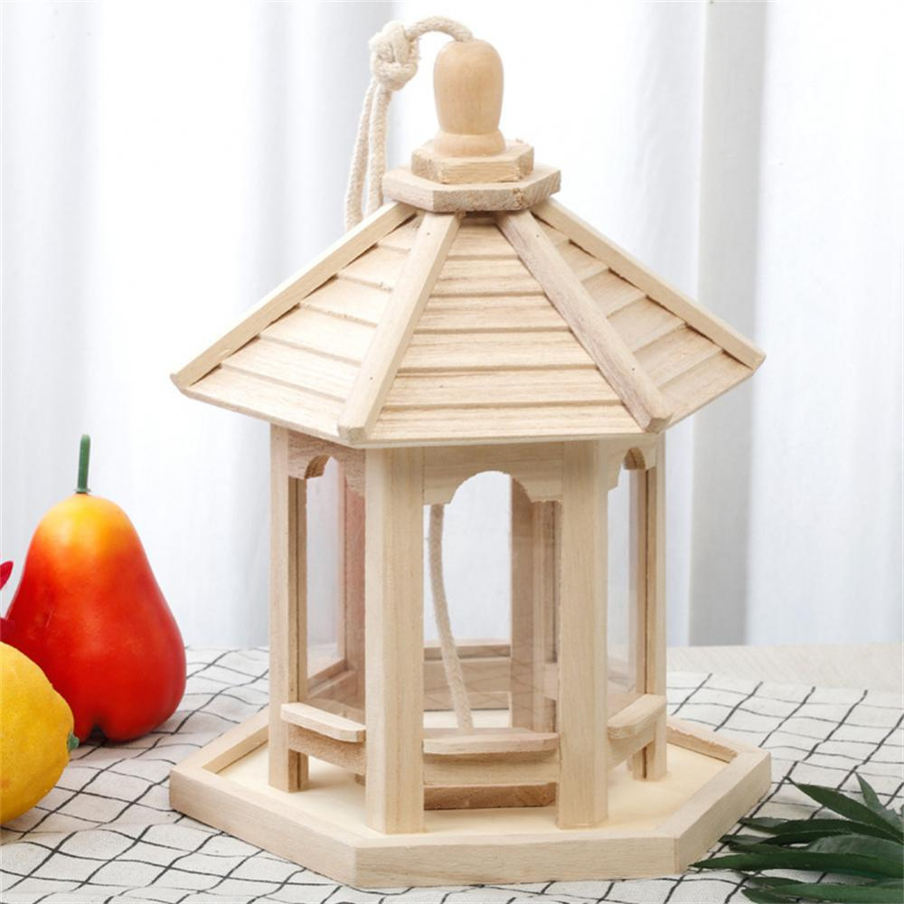 Wooden Bird Feeder with Clear Seed Window – Hanging