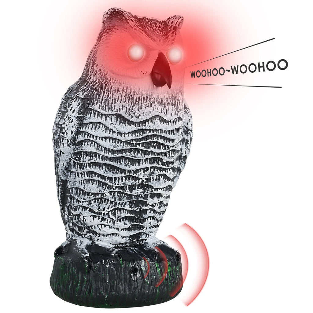 Realistic Owl Decoy Bird Scarer with Rotating Head