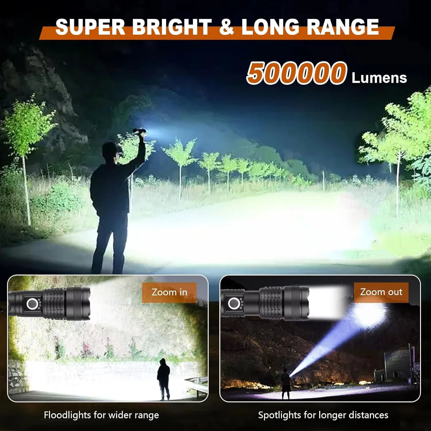High Lumen Rechargeable LED Torch – 5 Modes Zoomable