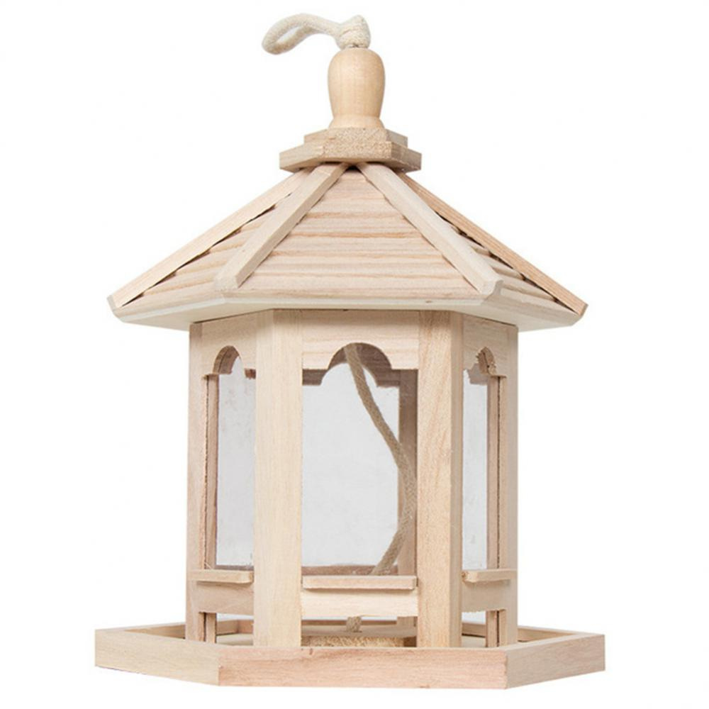Wooden Bird Feeder with Clear Seed Window – Hanging