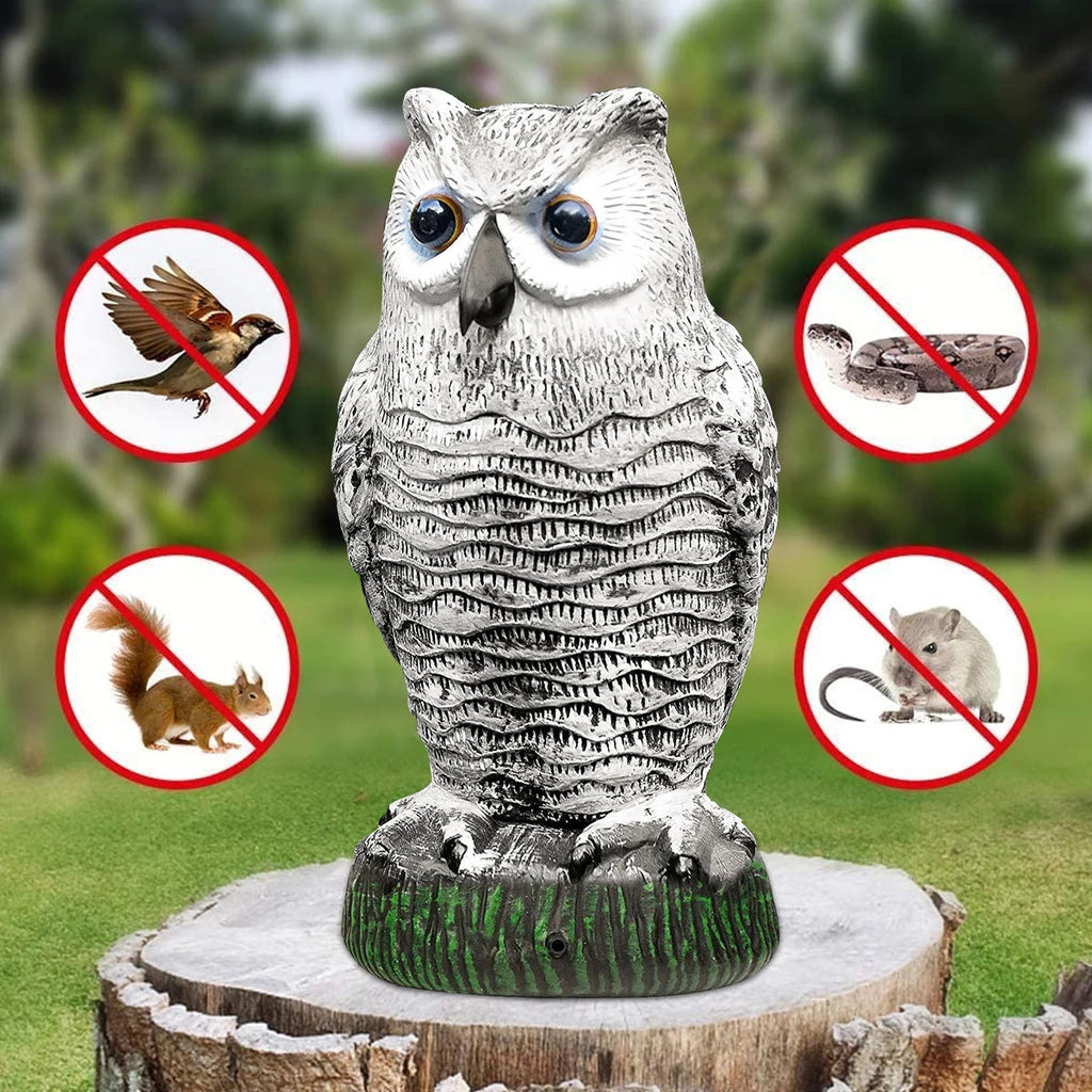 Realistic Owl Decoy Bird Scarer with Rotating Head