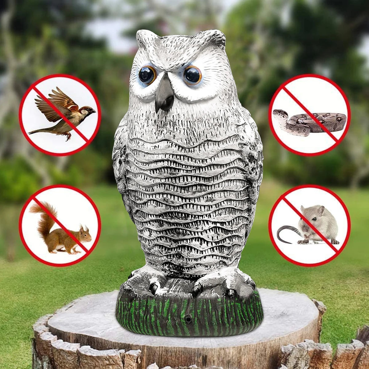 Realistic Owl Decoy Bird Scarer with Rotating Head