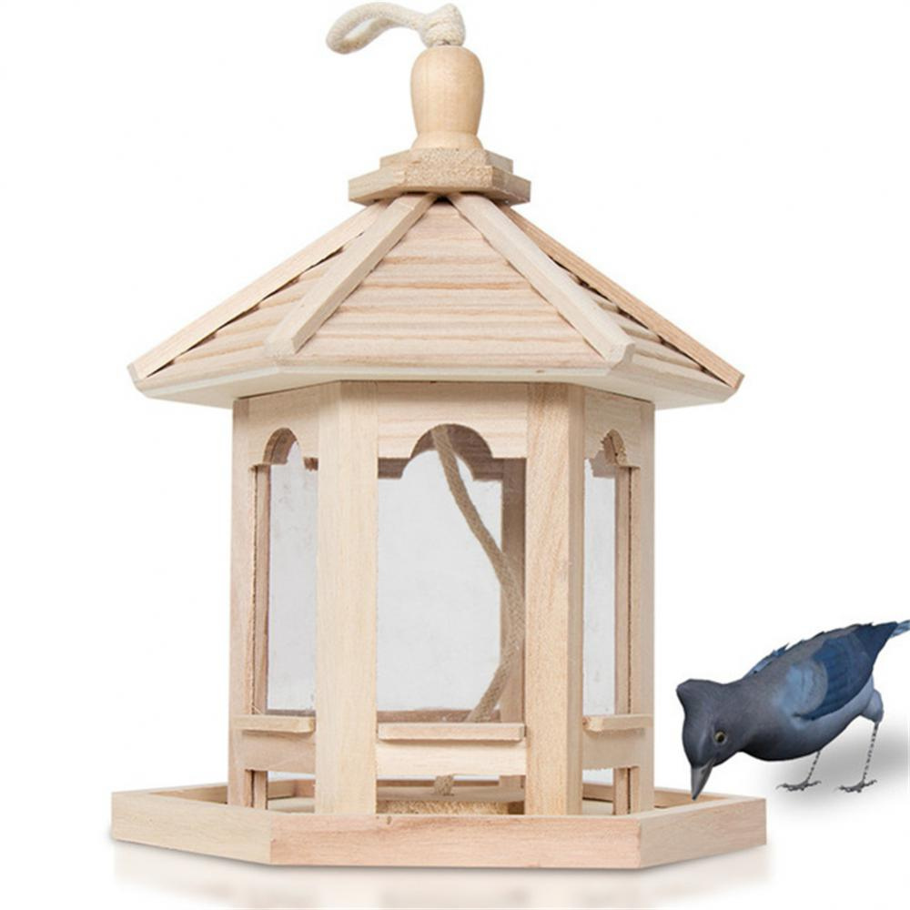 Wooden Bird Feeder with Clear Seed Window – Hanging