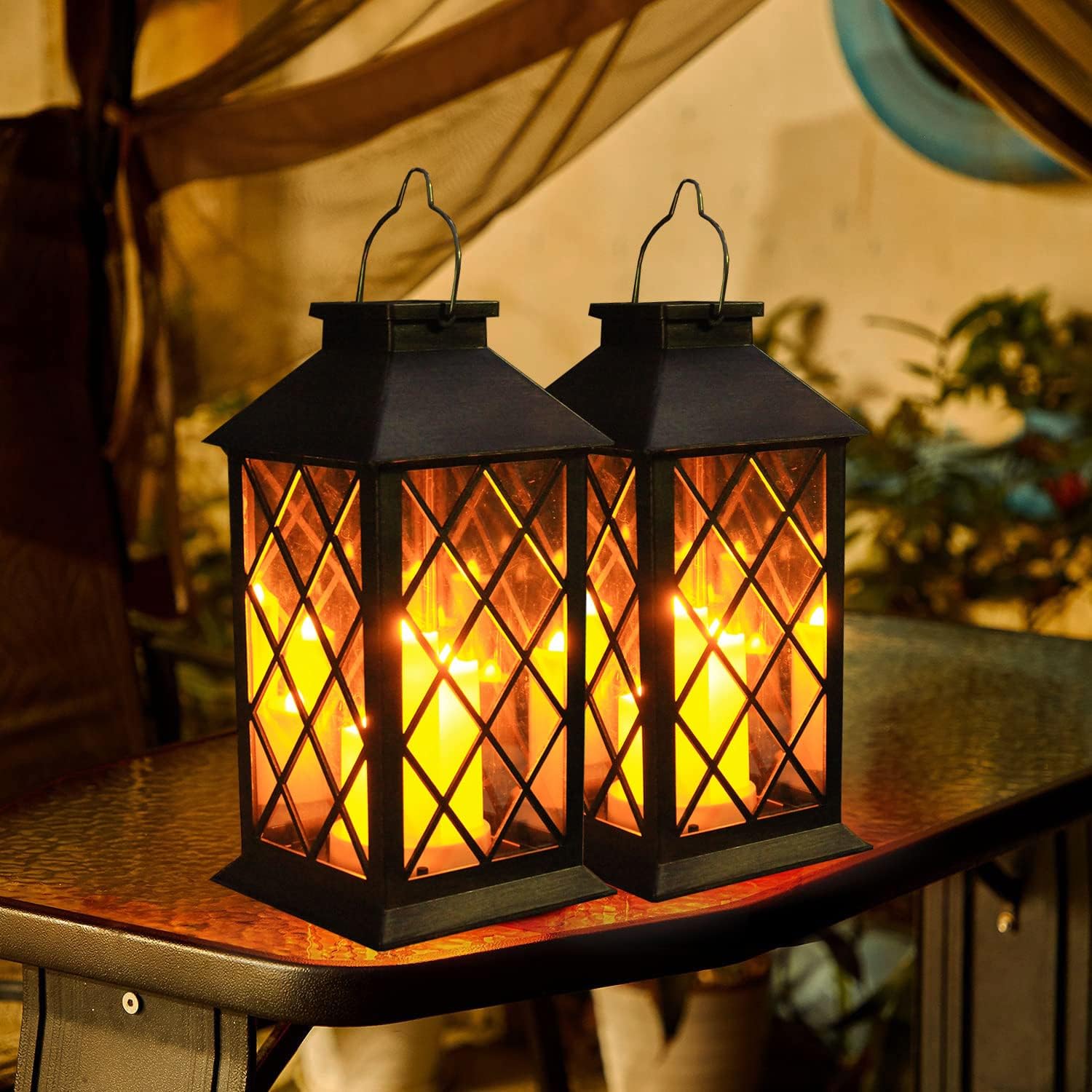 Solar Hanging Lantern with Flickering LED Candles
