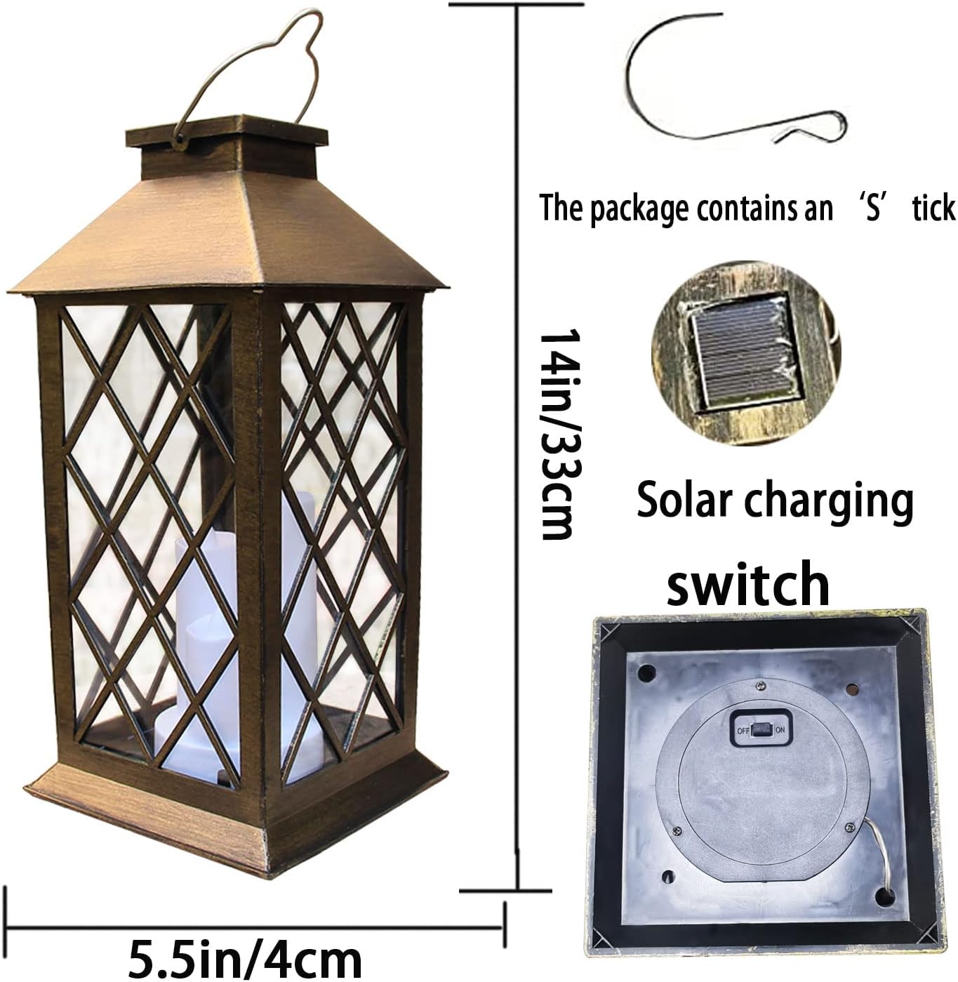 Solar Hanging Lantern with Flickering LED Candles