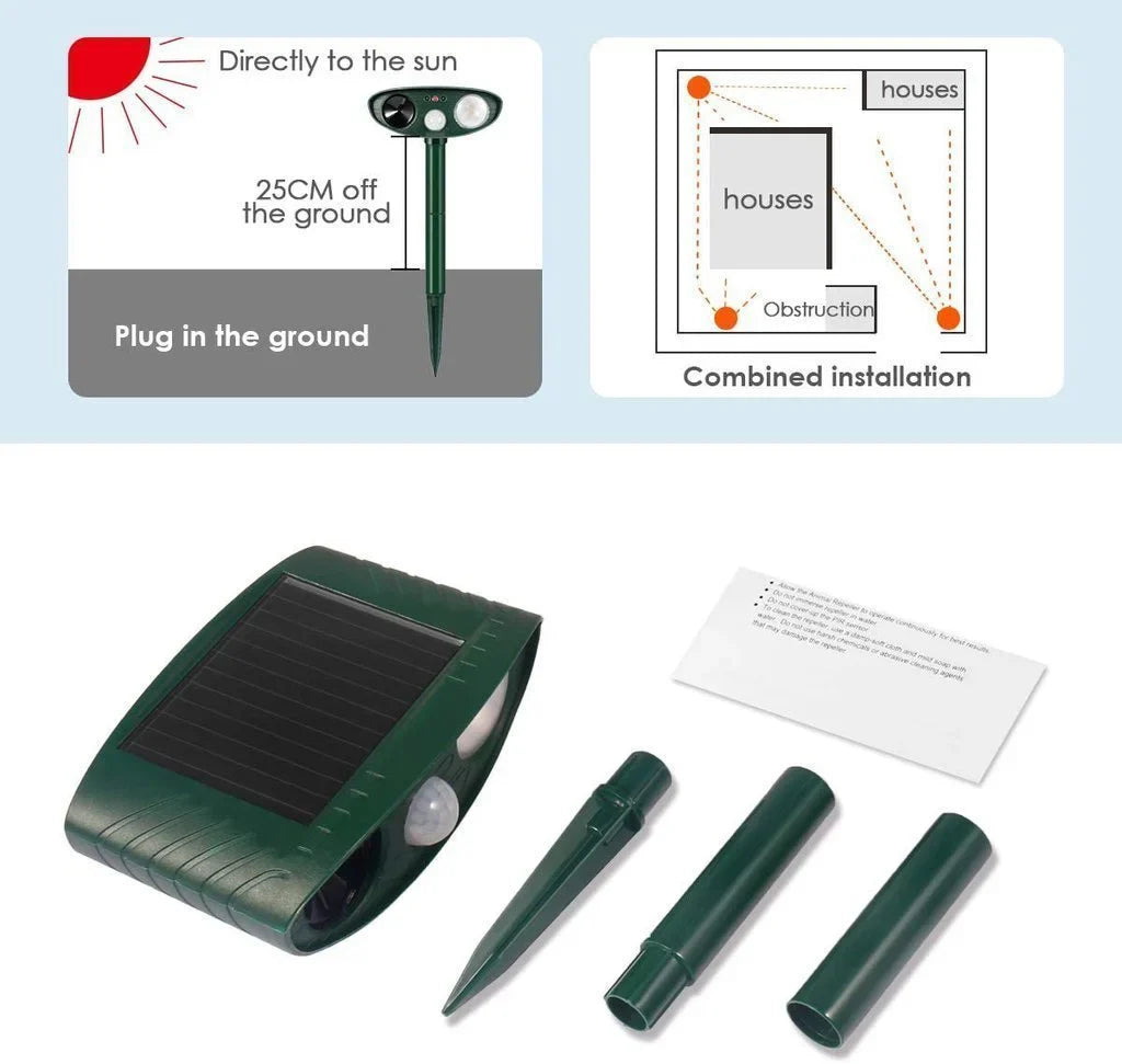 Ultrasonic Squirrel & Rodent Repeller – Solar Powered