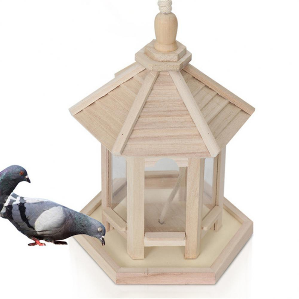 Wooden Bird Feeder with Clear Seed Window – Hanging