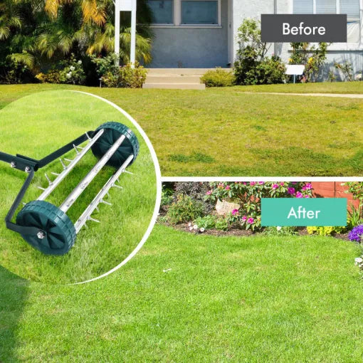 Manual Lawn Aerator – Rolling Spike Tool, 18in Wide