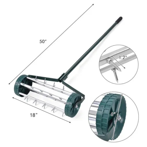 Manual Lawn Aerator – Rolling Spike Tool, 18in Wide