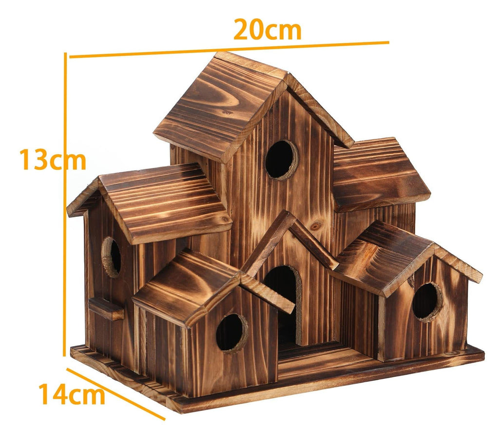 Wooden Birdhouse with 6 Holes – Handcrafted Nesting Box