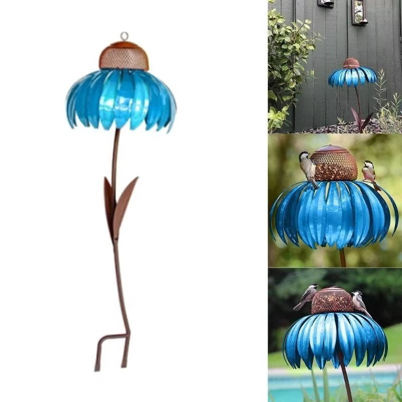 Flower Bird Feeder on Stake – Squirrel Proof Metal