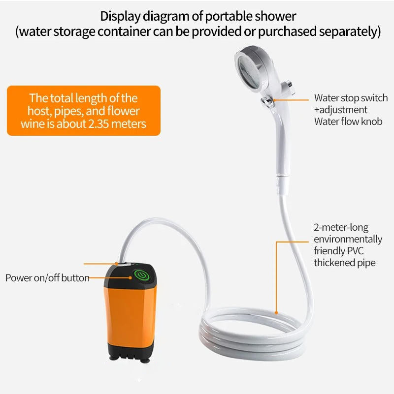 Portable Camping Shower – Rechargeable 4800mAh Pump