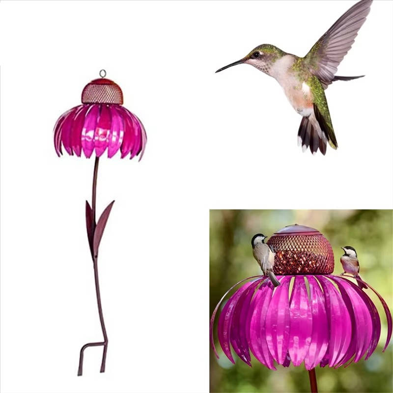 Flower Bird Feeder on Stake – Squirrel Proof Metal