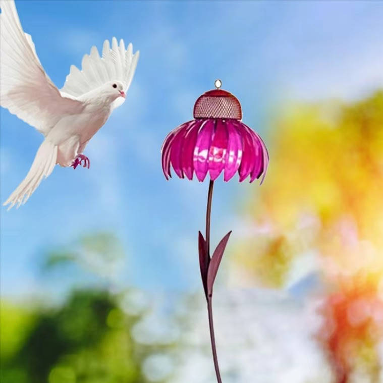 Flower Bird Feeder on Stake – Squirrel Proof Metal