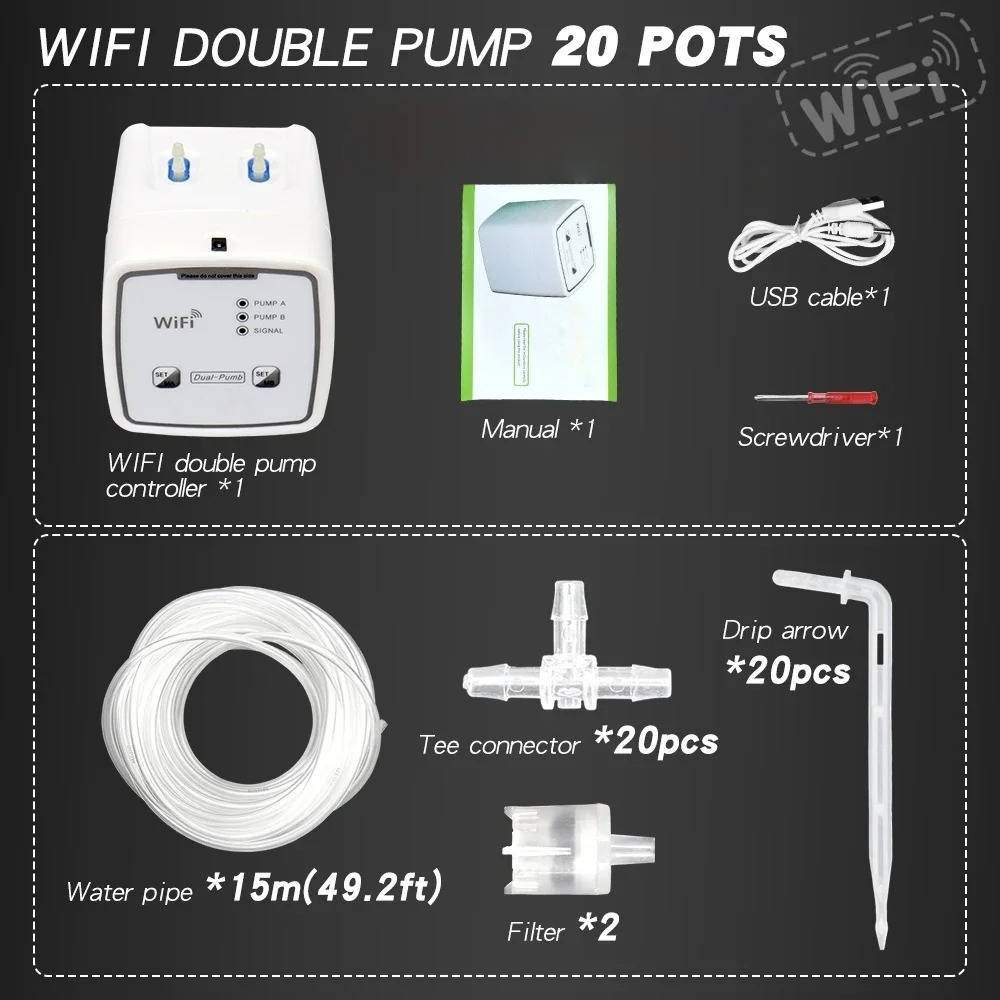 WiFi Automatic Plant Watering System – 20 Pot Drip Kit