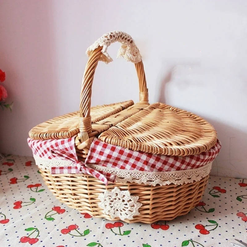 Wicker Picnic Basket with Double Lids – Cotton Lined