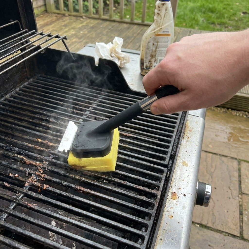 Steam grill cleaning brush scrubbing barbecue grates
