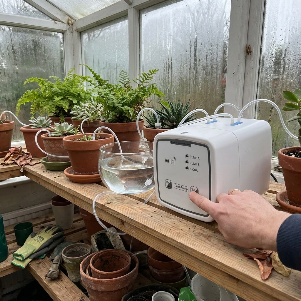 WiFi automatic watering system feeding potted plants