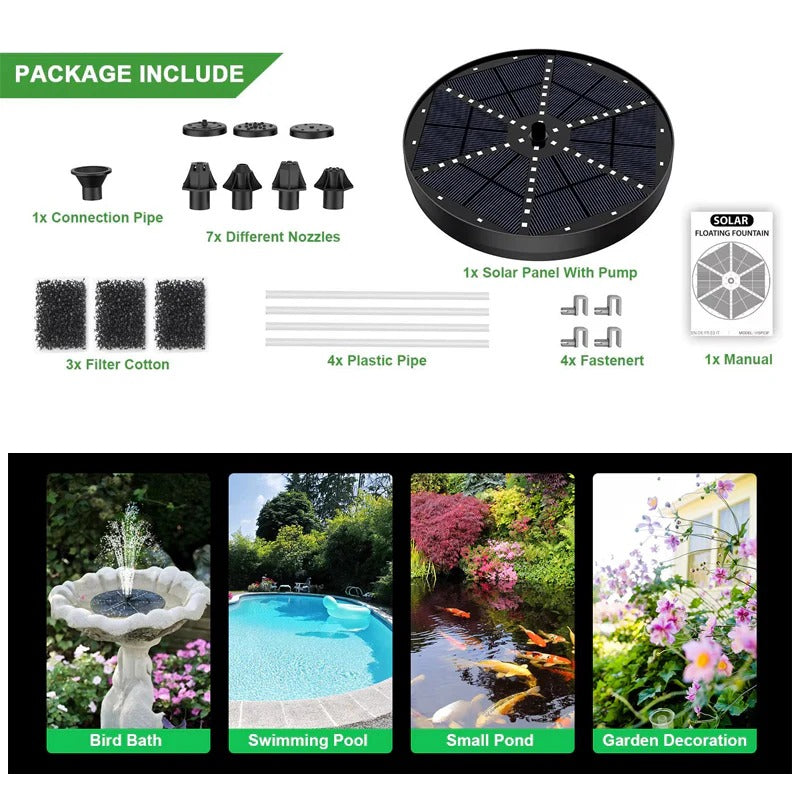 Solar Fountain with 60 LED Lights – 4W 7 Colour Pump