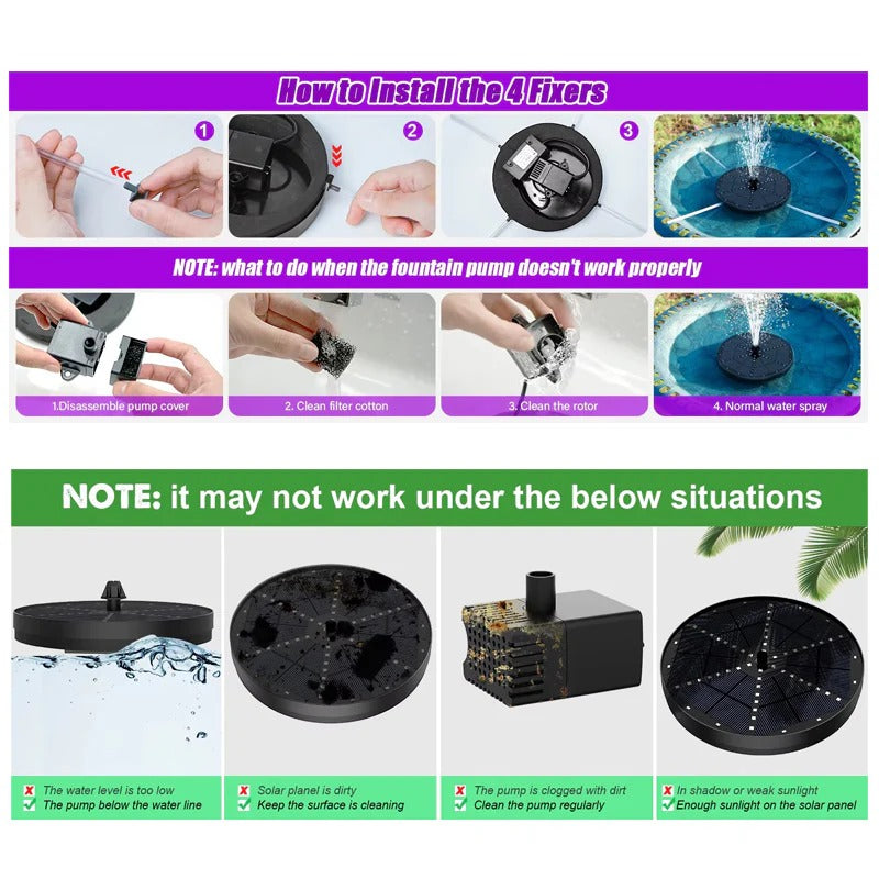 Solar Fountain with 60 LED Lights – 4W 7 Colour Pump