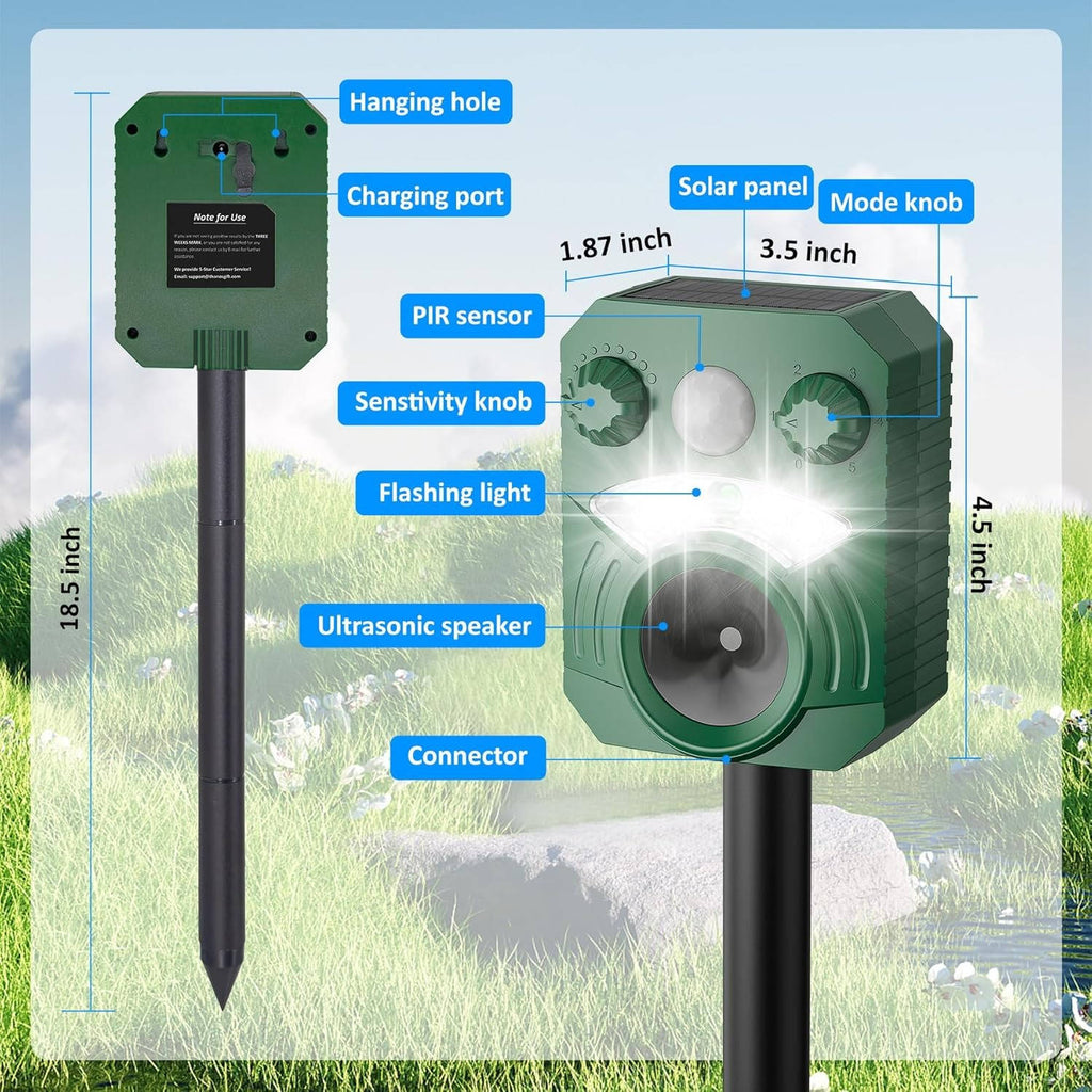 Ultrasonic Cat & Dog Deterrent – Solar USB Motion