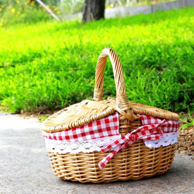 Wicker Picnic Basket with Double Lids – Cotton Lined