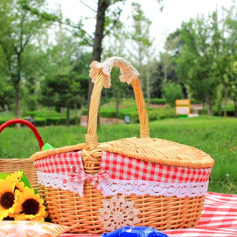 Wicker Picnic Basket with Double Lids – Cotton Lined