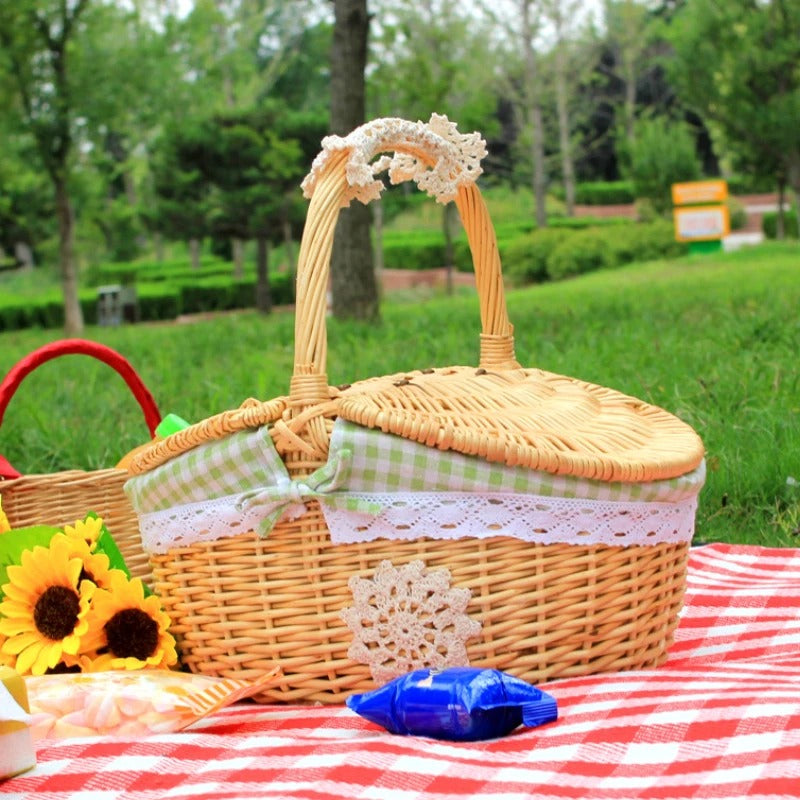 Wicker Picnic Basket with Double Lids – Cotton Lined