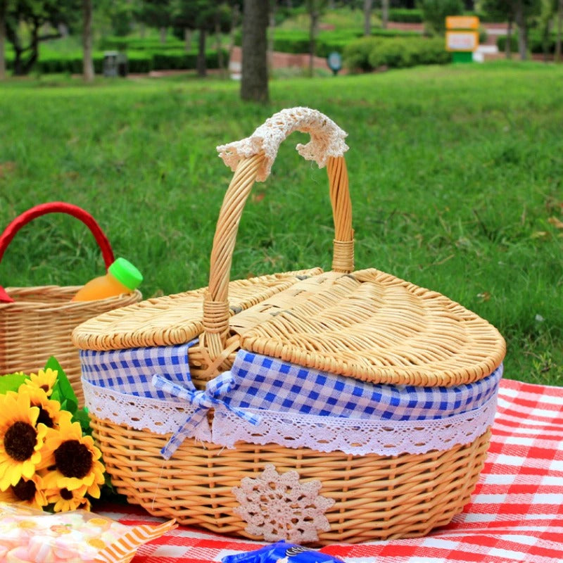 Wicker Picnic Basket with Double Lids – Cotton Lined