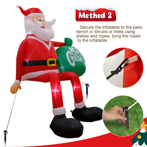 Giant 8ft Climbing Santa Inflatable with LED Lights