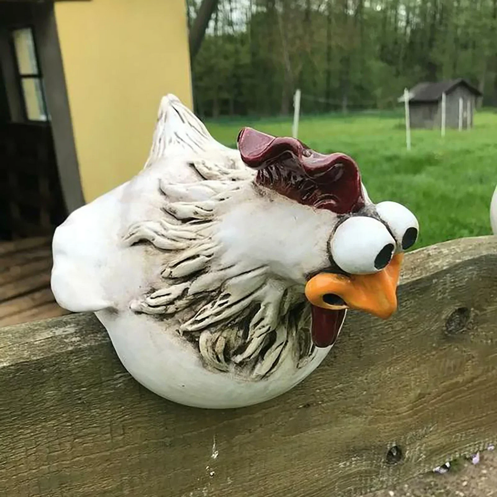 Funny Chicken Fence Decor – Resin Garden Statue